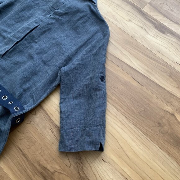 Michael Kors Button Roll Tab Sleeve Shirtdress Blue Size 12 Linen Blend NWT - Picture 10 of 14